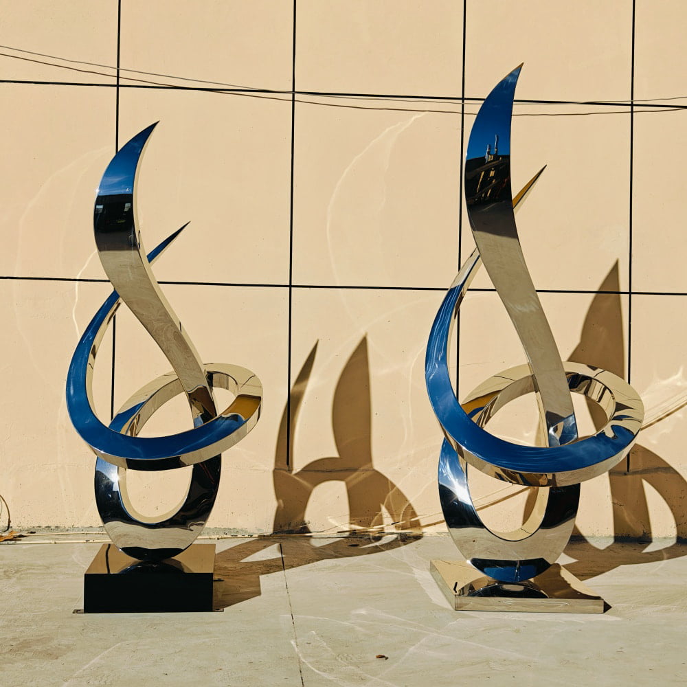 two size of Spiral Flame Abstract Sculpture