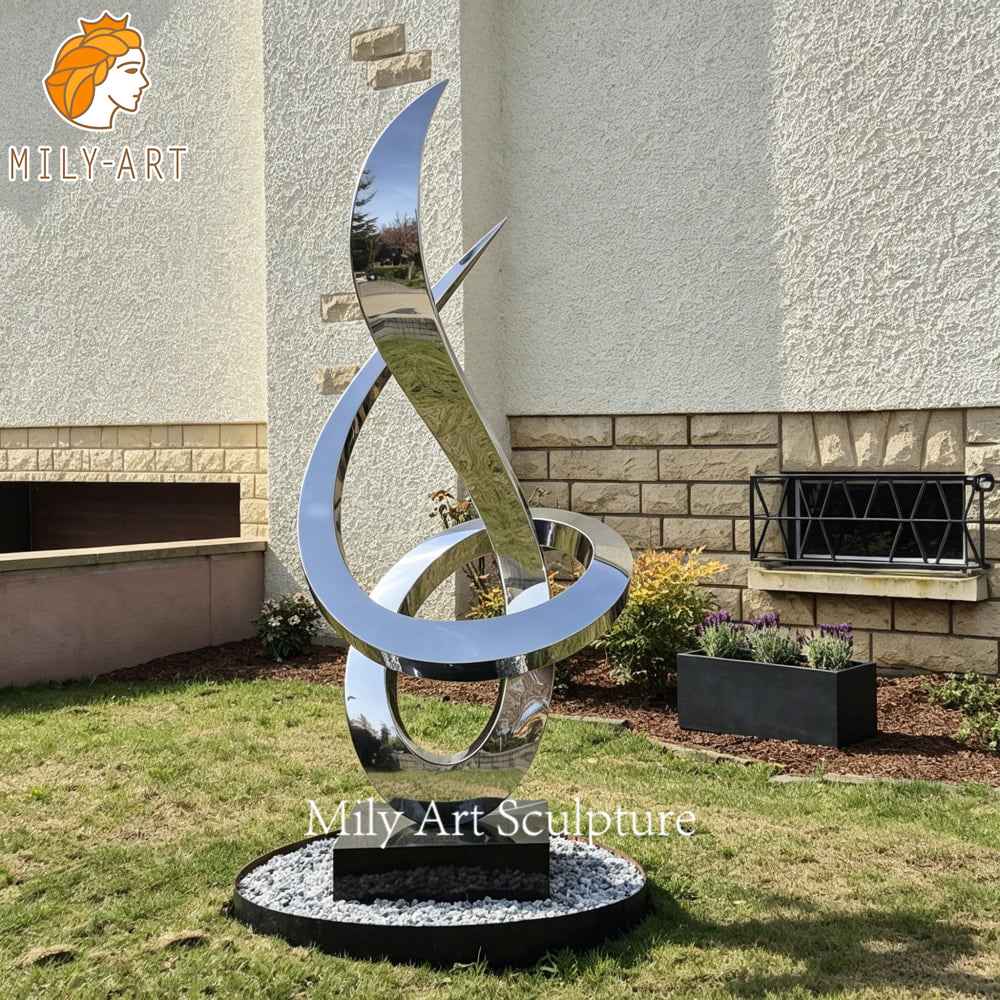 Mirror-polished abstract stainless steel sculpture