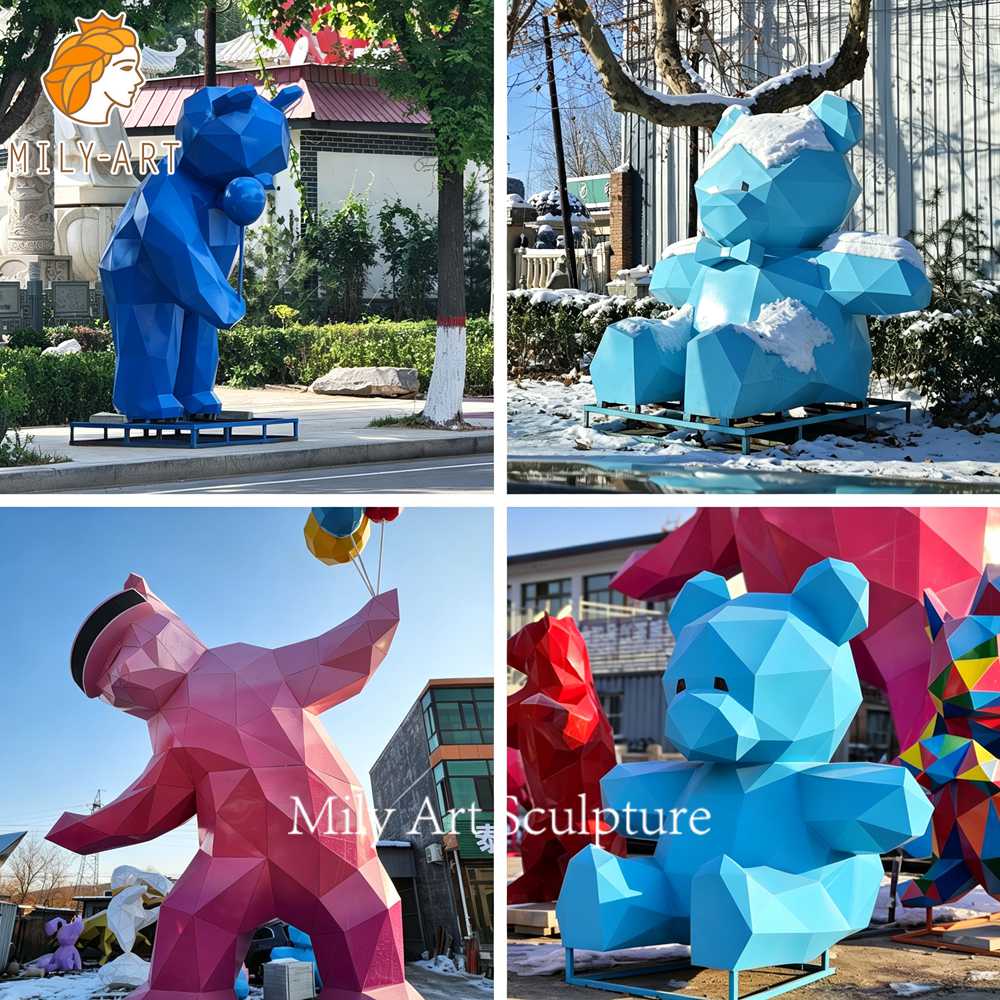 Geometric Bear Sculpture Painting Finishes