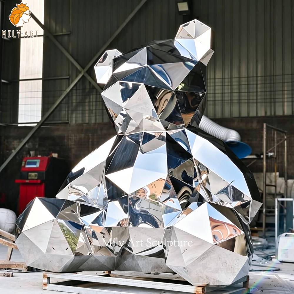 Geometric Bear Sculpture Polished Surface Detail