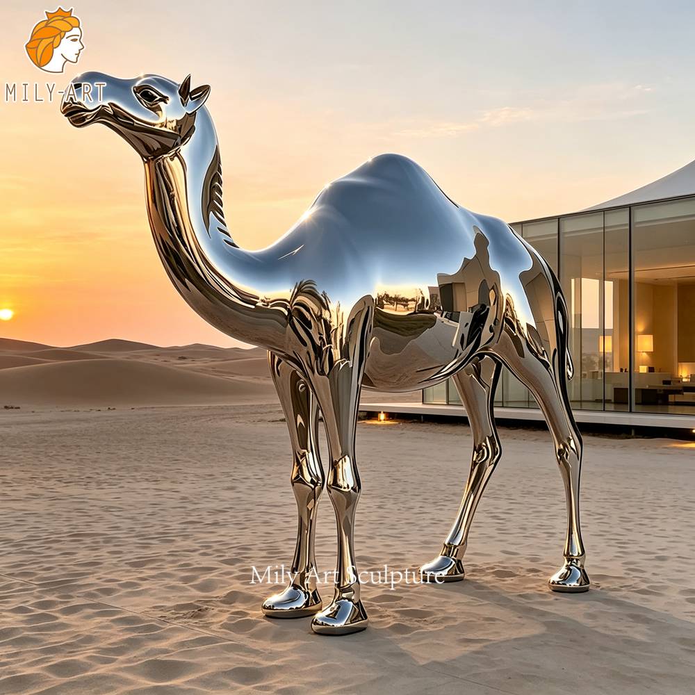 Large Desert Scene Stainless Steel Camel Statue