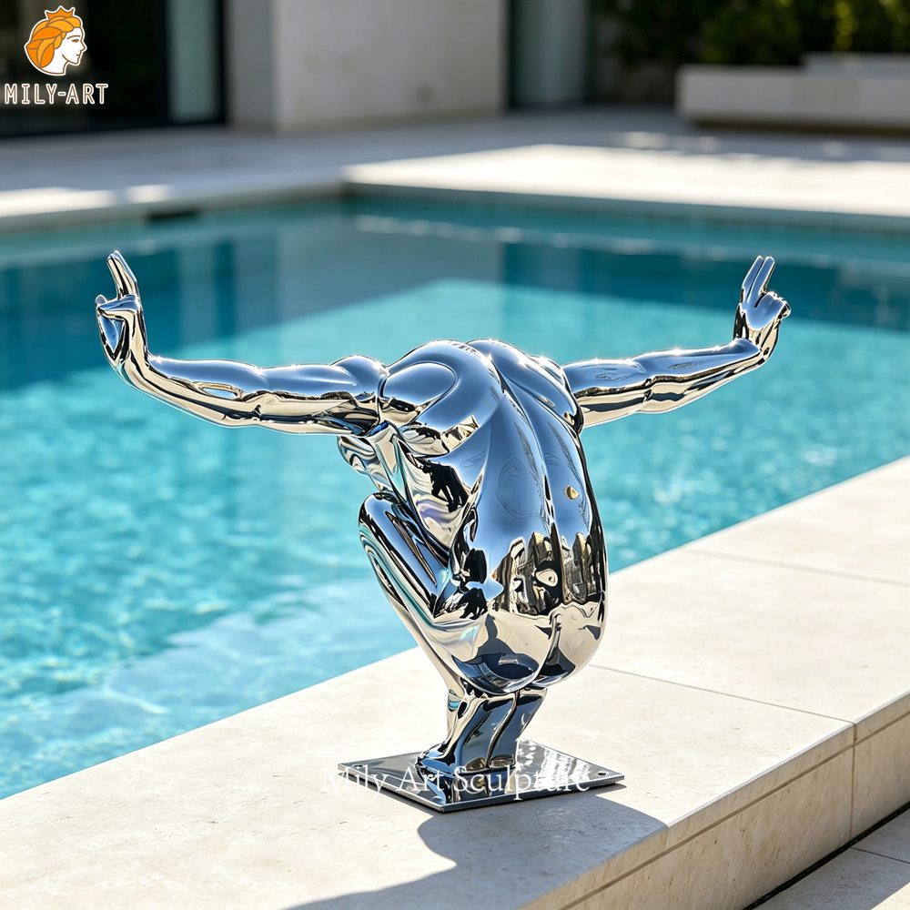 Metal Diving Man Sculpture Back View