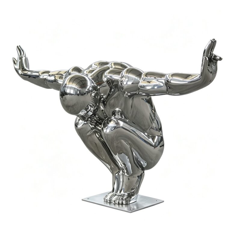 Metal Diving Man Sculpture Front View