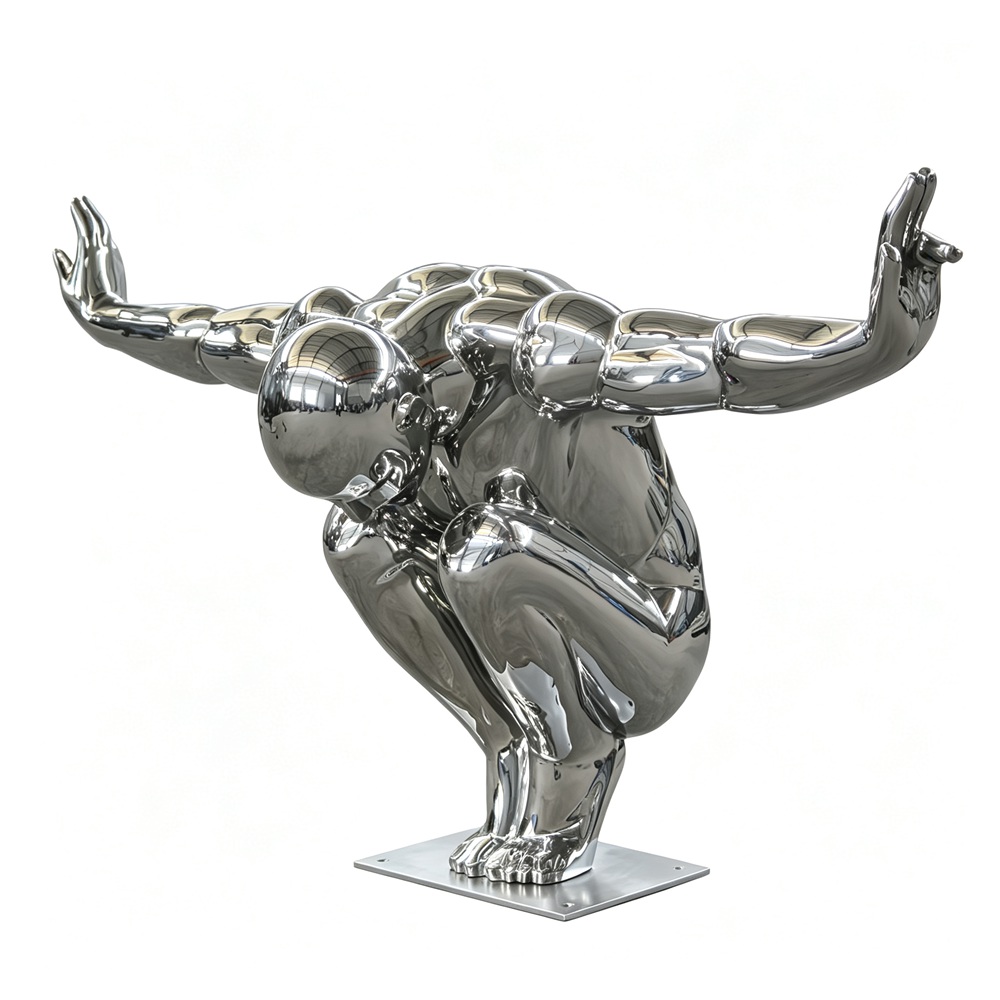 Metal Diving Man Sculpture Front View