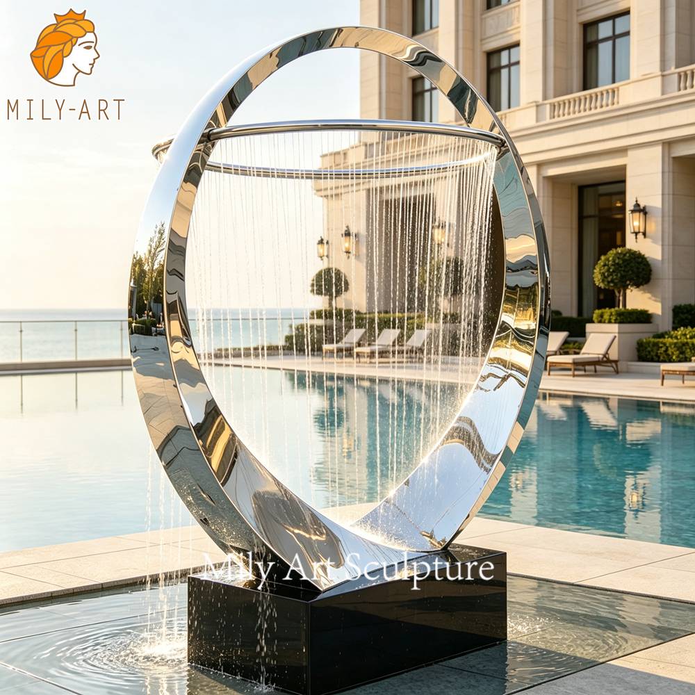 Metal Ring Water Fountain Sculpture
