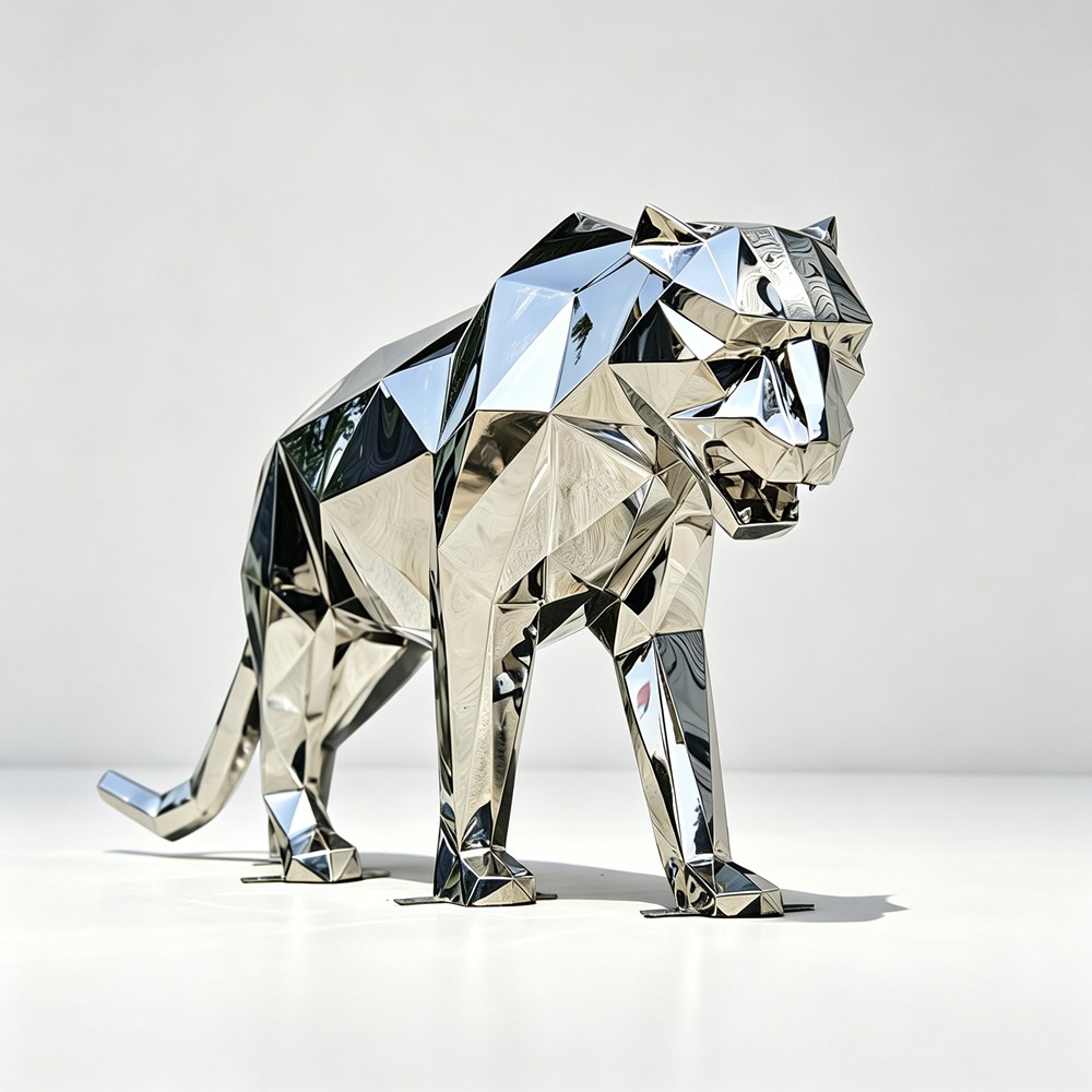 Stainless Steel Geometric Leopard Statue For Sale