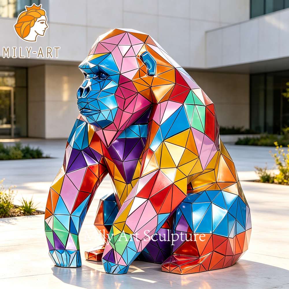 colorful geometric gorilla statue for garden