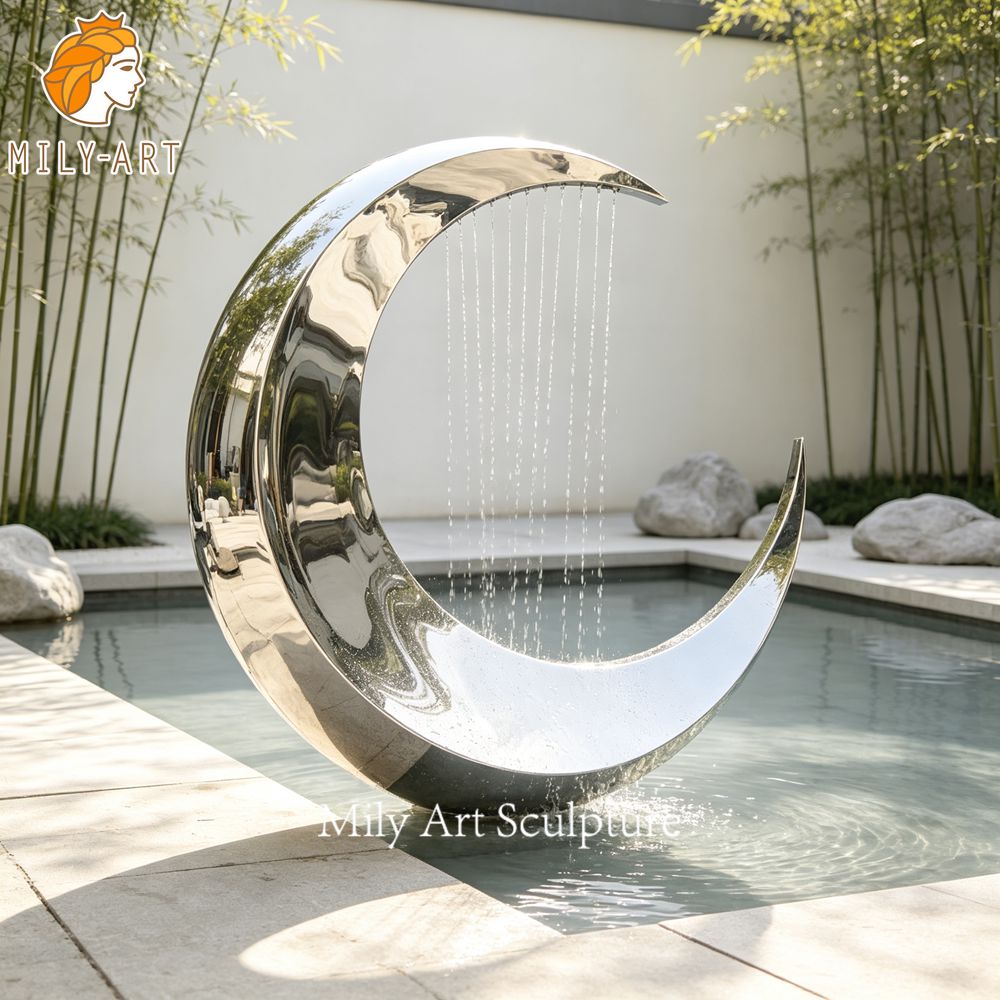 crescent moon fountain front view