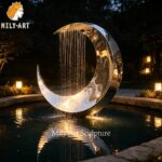crescent moon fountain with led lighting