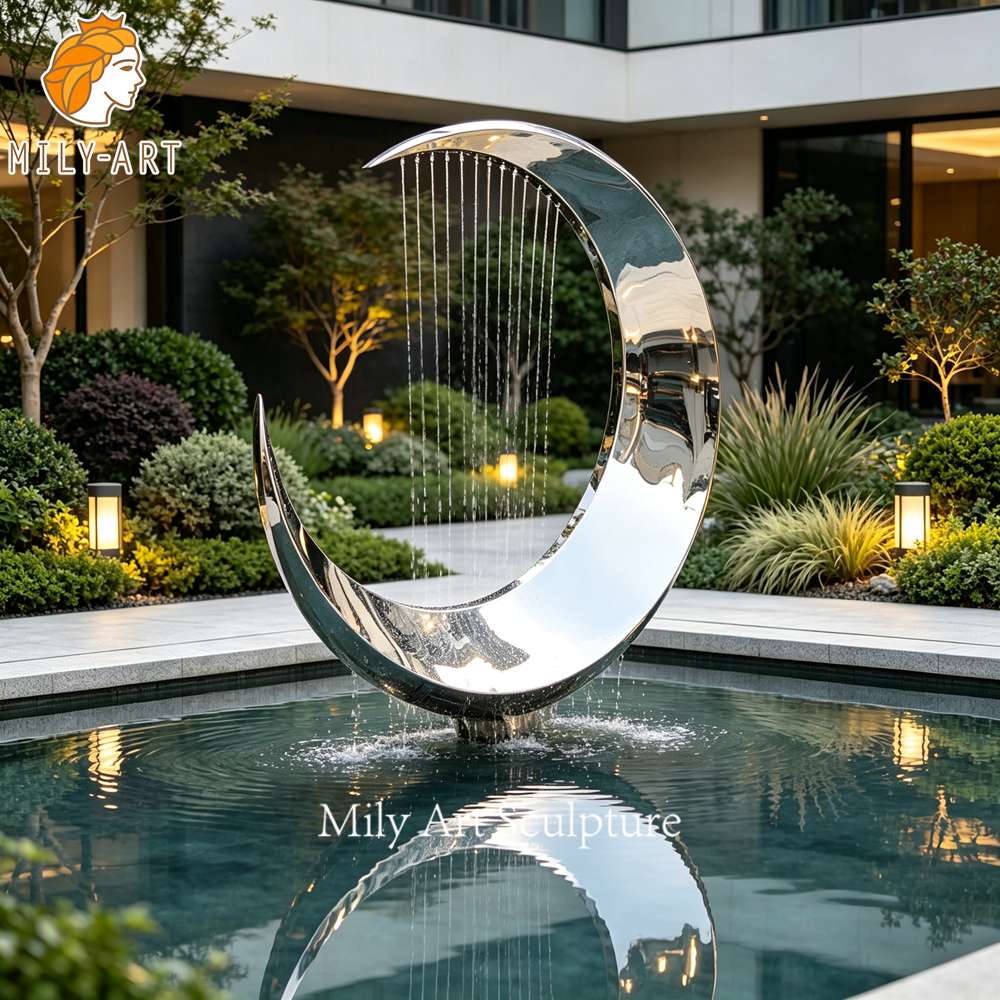 crescent moon water feature garden landscape