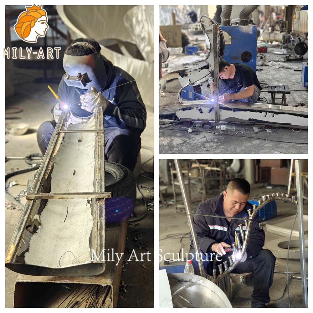 custom harp water fountain fabrication in factory