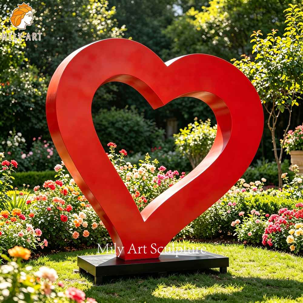 custom red heart sculpture french garden project