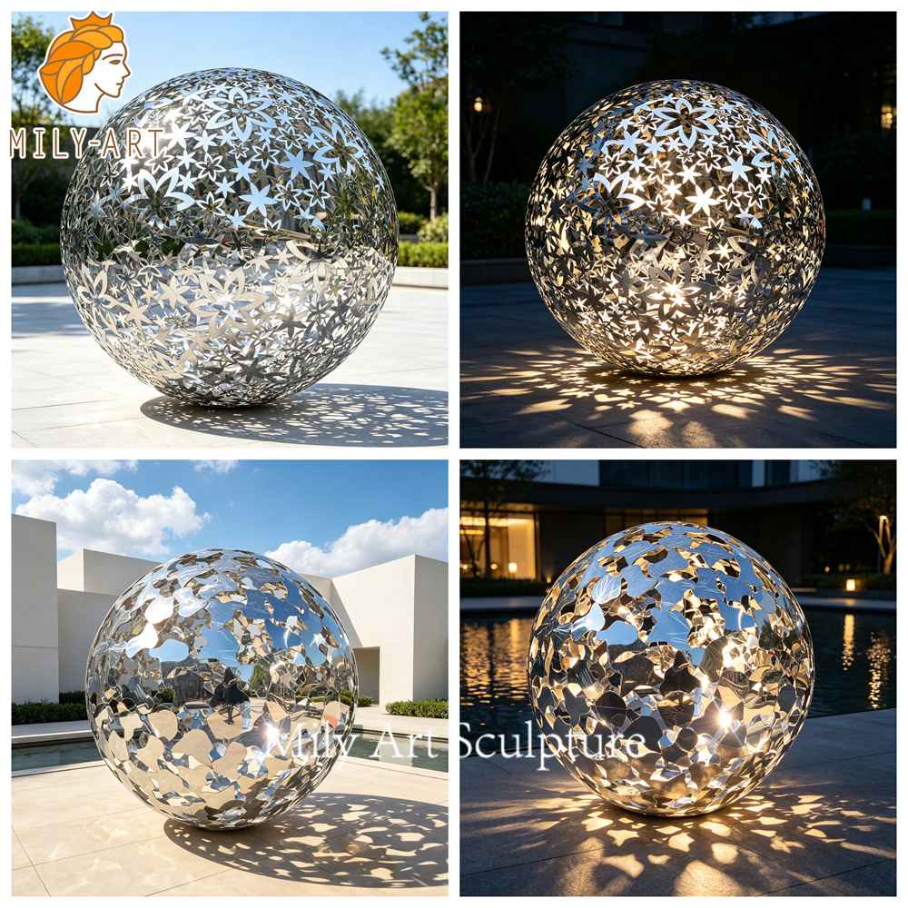 different hollow metal sphere sculptures