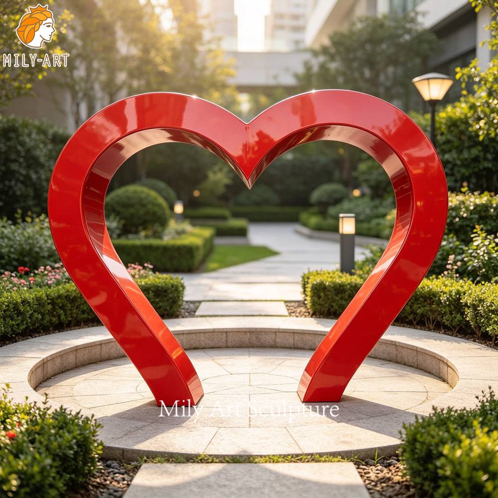 durable stainless steel red heart sculpture