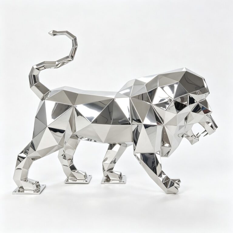geometric walking lion sculpture for sale