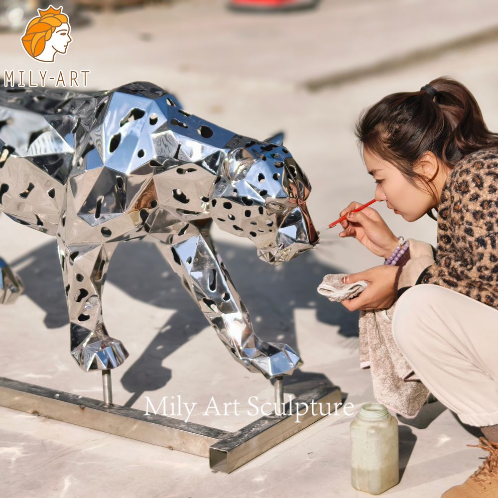 hollow geometric leopard statue