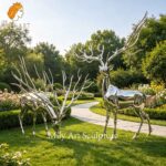 landscape garden large metal deer sculpture pair