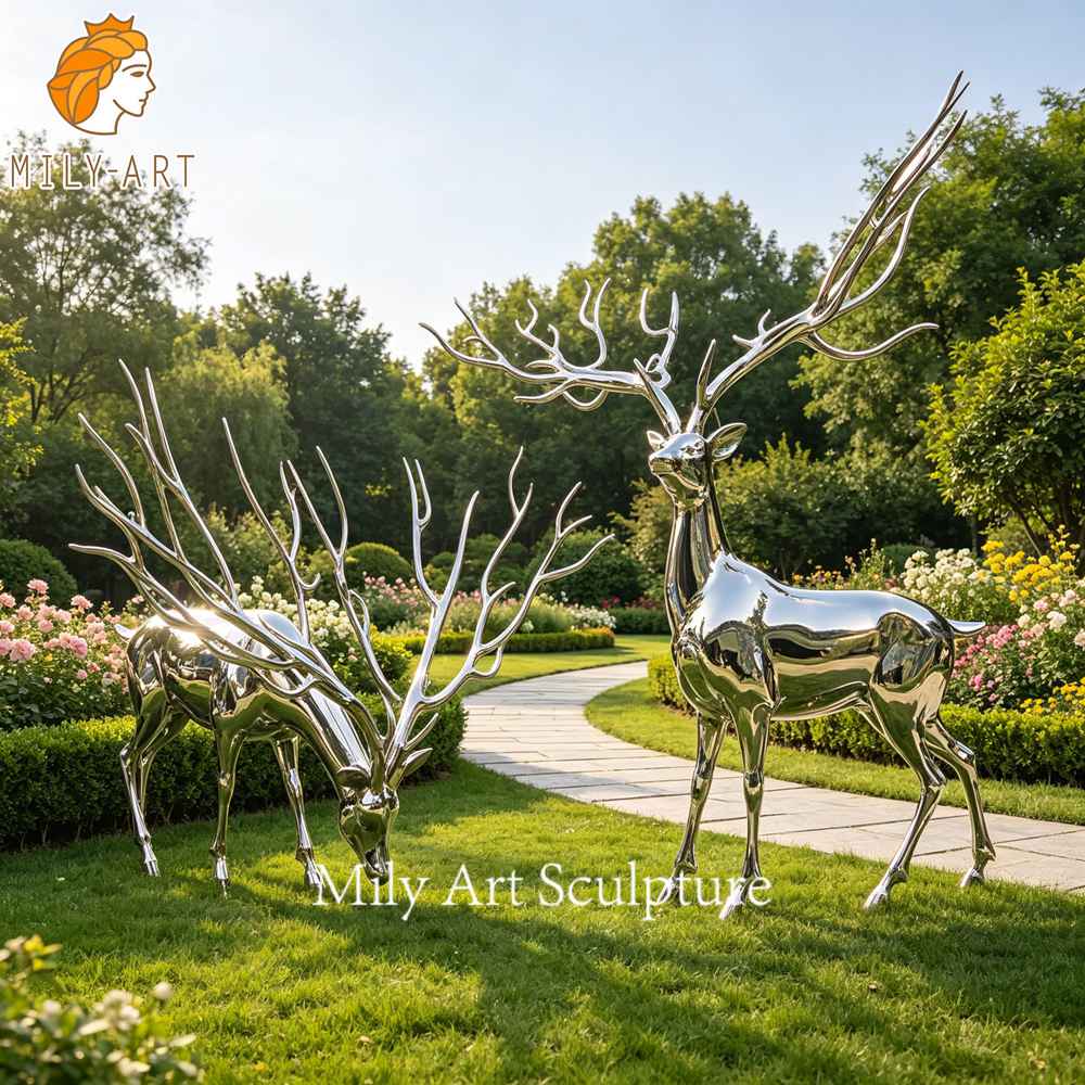 landscape garden large metal deer sculpture pair