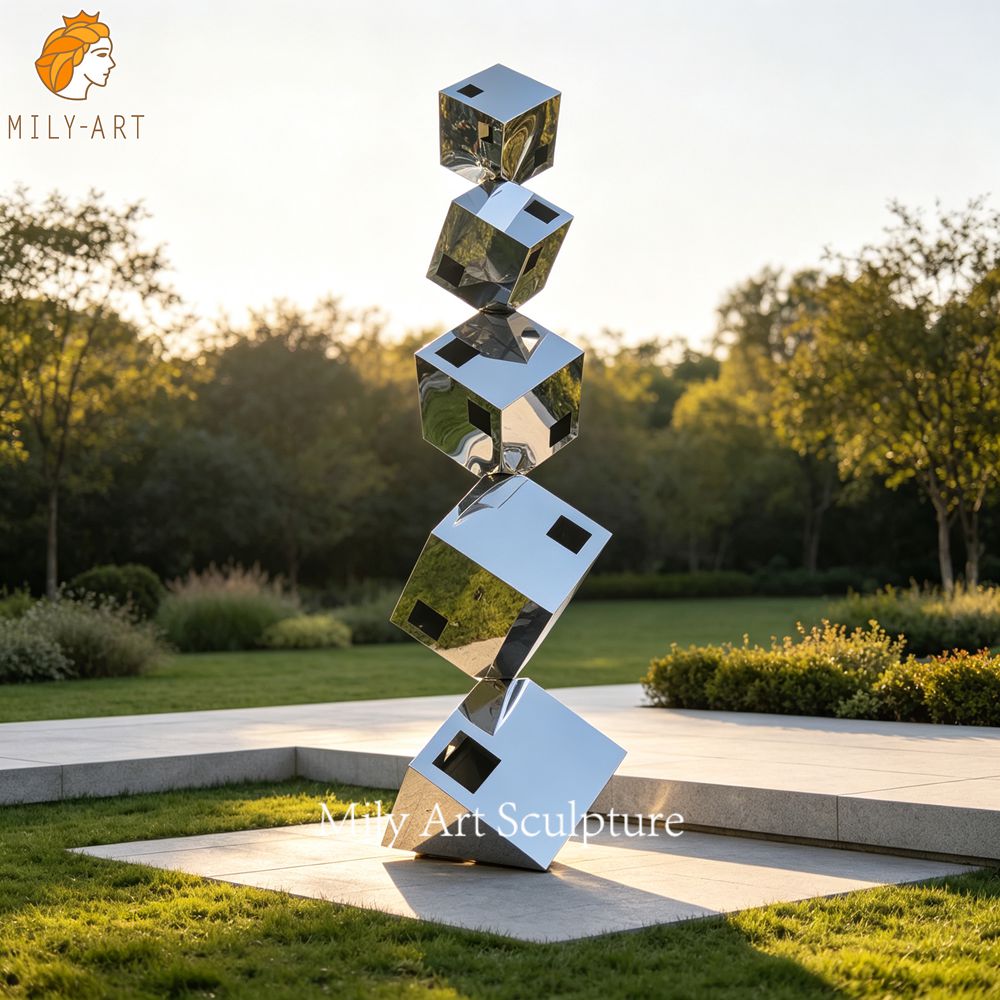 large geometric abstract sculpture cube
