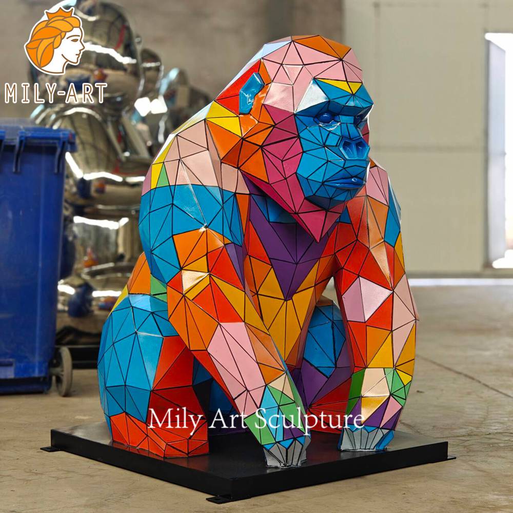 large geometric gorilla statue in workshop
