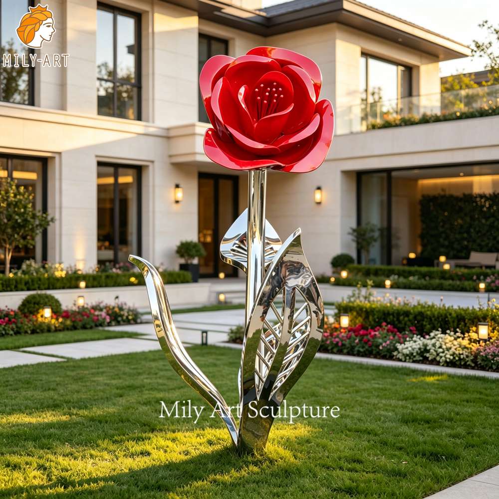 large metal rose sculpture outdoor