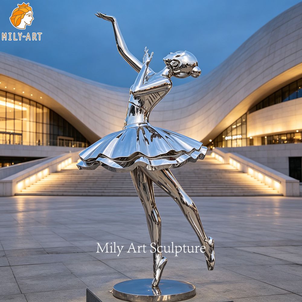 large stainless steel ballet dancer sculpture