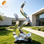 large stainless steel twisting sculpture