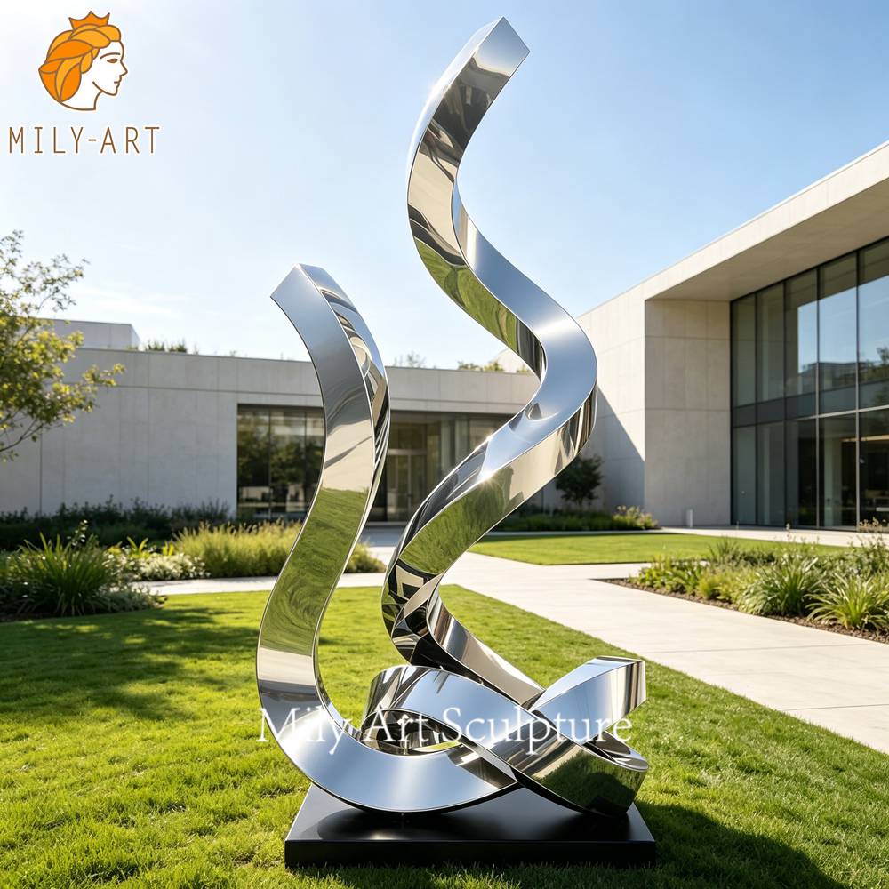 large stainless steel twisting sculpture