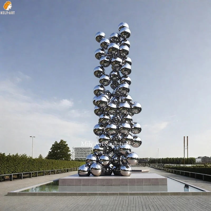 Large-scale stainless steel sphere public art installation