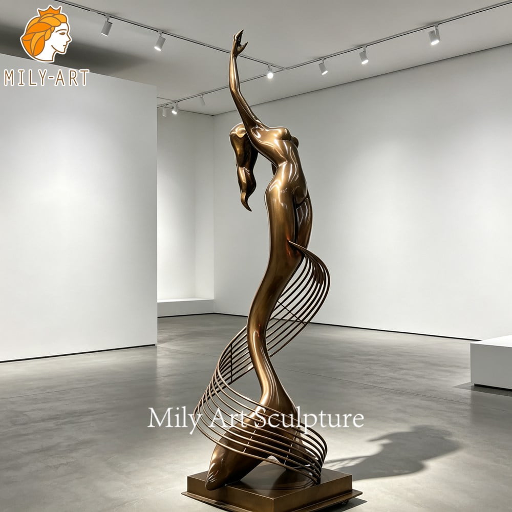 metal mermaid sculpture front view indoor