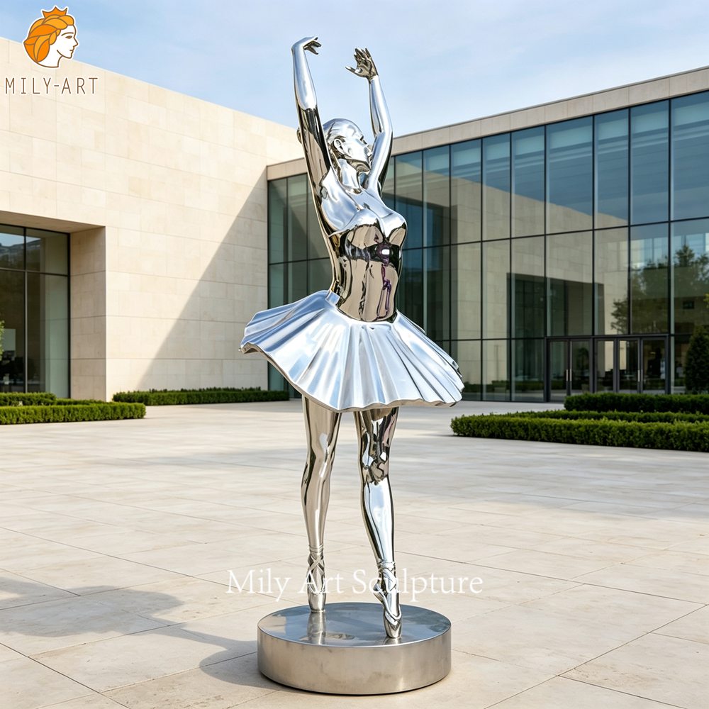mirror polished ballet dancer sculpture