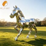 mirror polished geometric horse sculpture outdoor