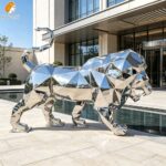 mirror polished geometric lion sculpture