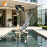 mirror polished metal harp water feature