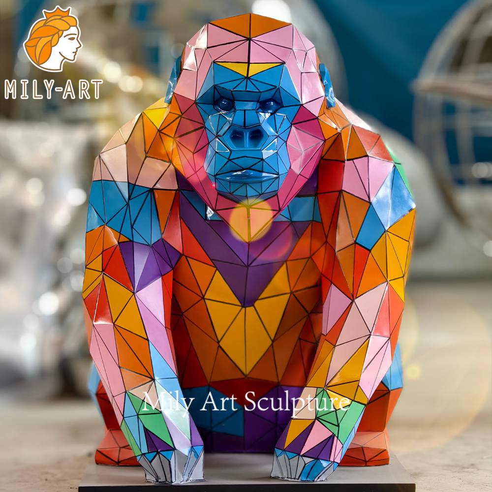 modern geometric metal gorilla sculpture