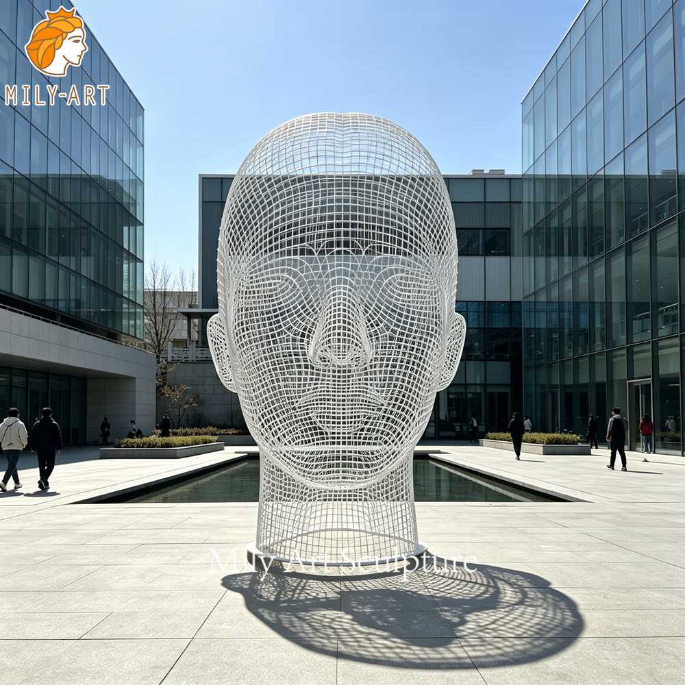 modern head wire sculpture outdoor display