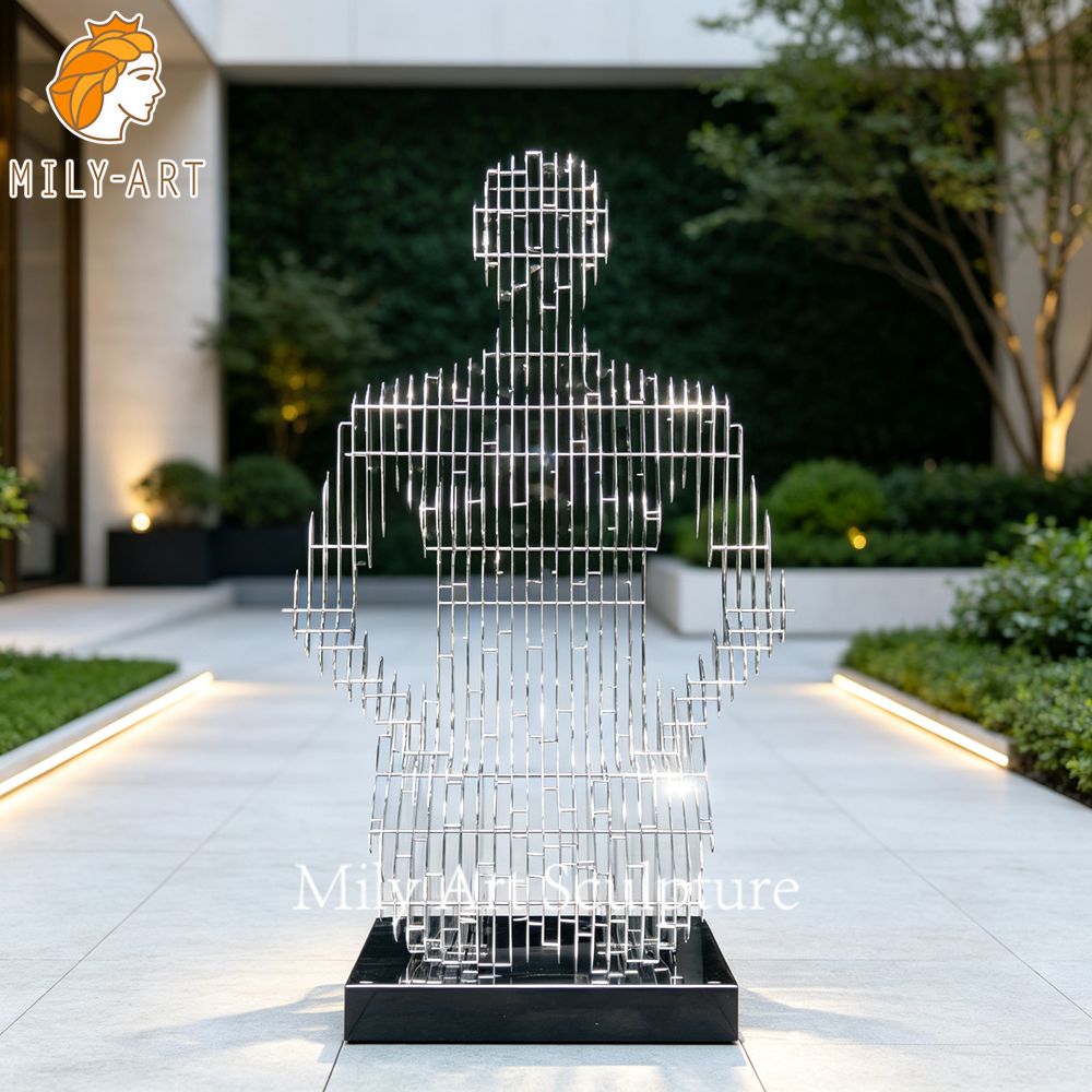 modern kneeling woman sculpture garden art