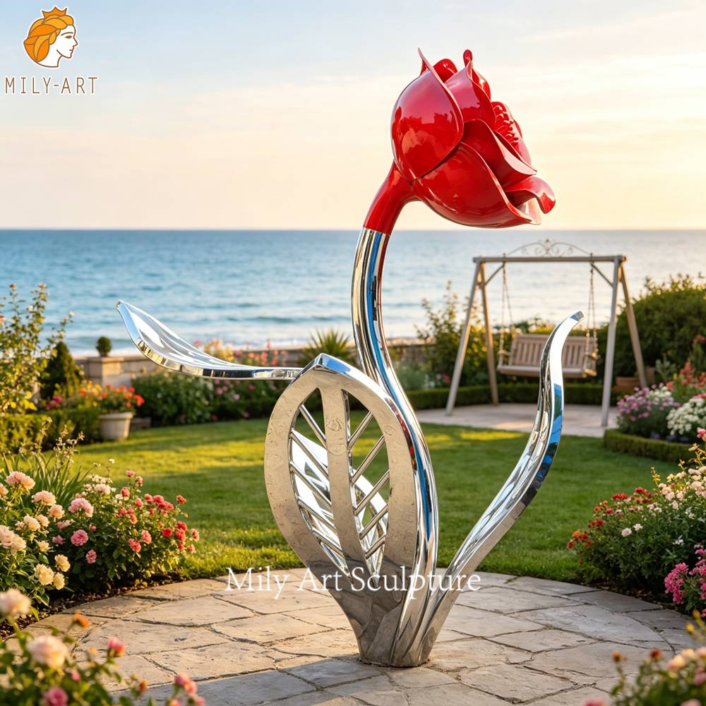 modern metal rose sculpture garden