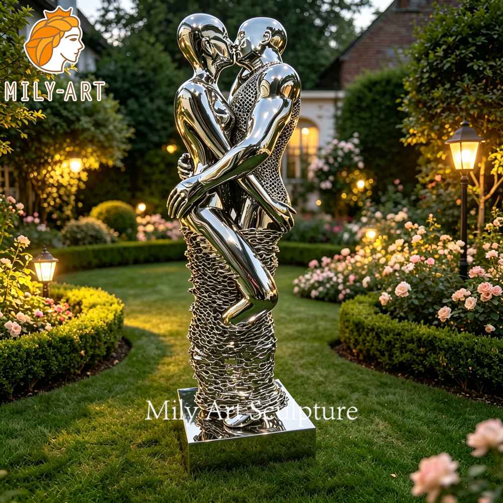 outdoor embracing couple statue stainless steel