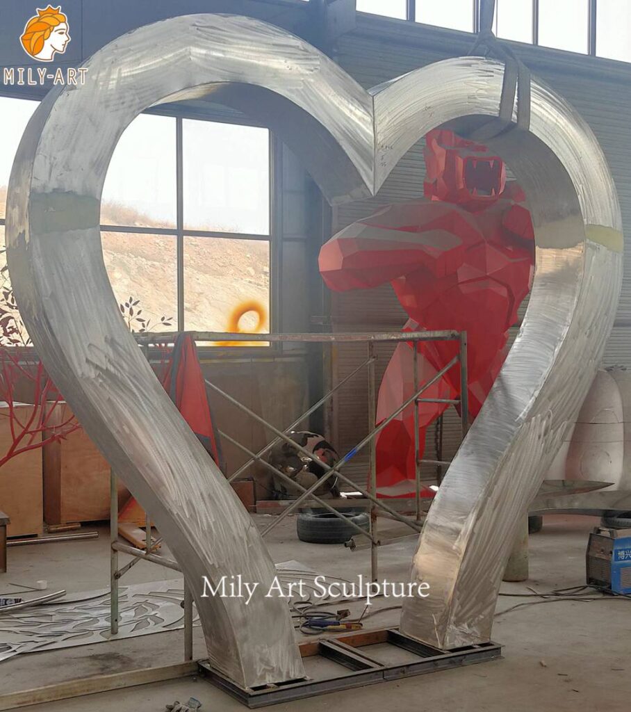 polished red heart sculpture front view