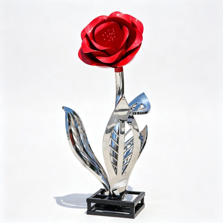 red metal rose sculpture for sale