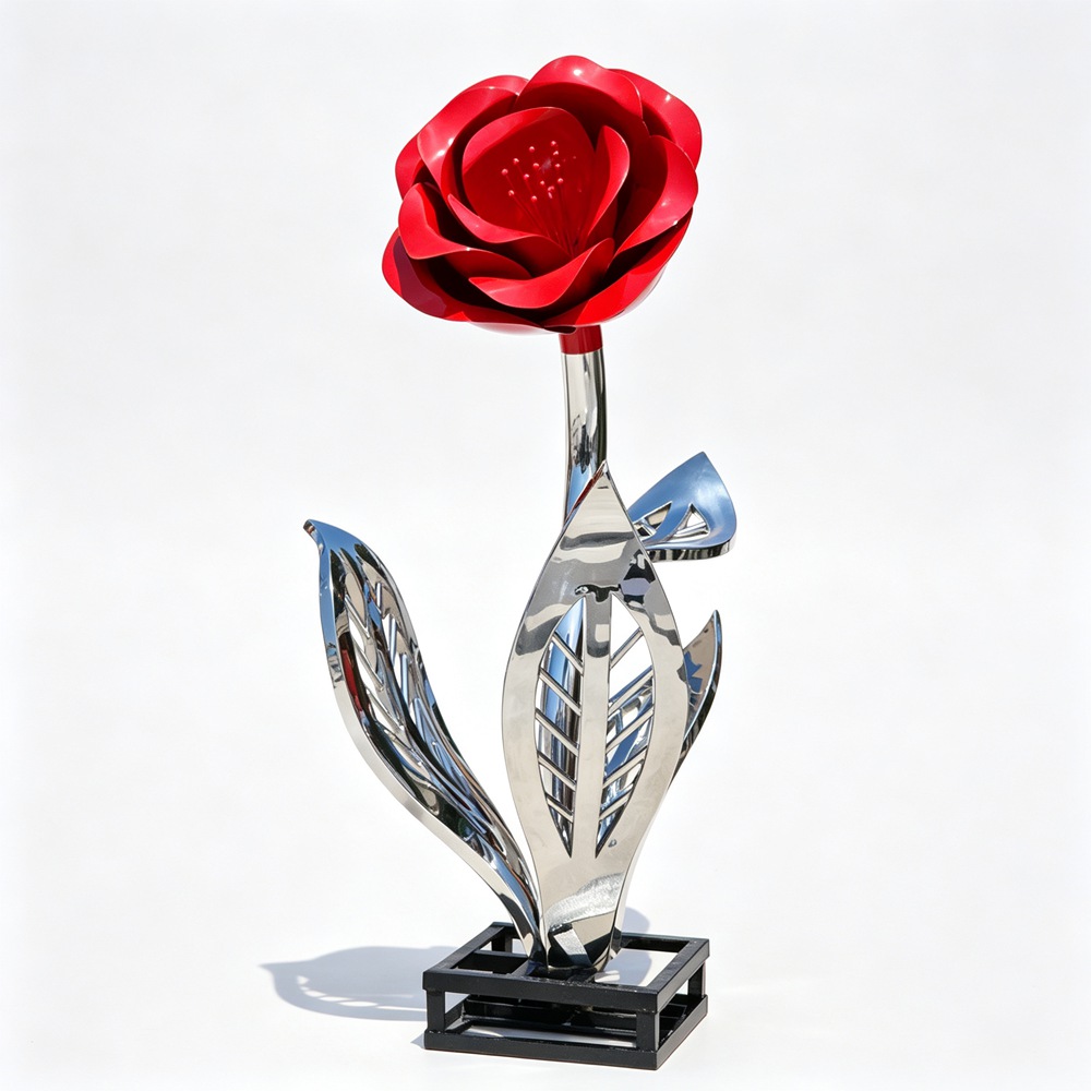 Red Metal Rose Sculpture GAR-002