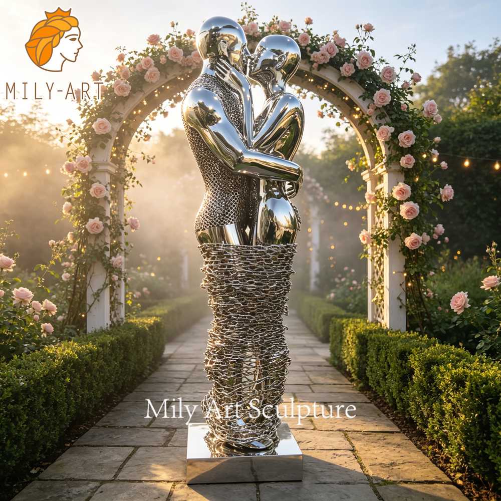 romantic embracing couple statue
