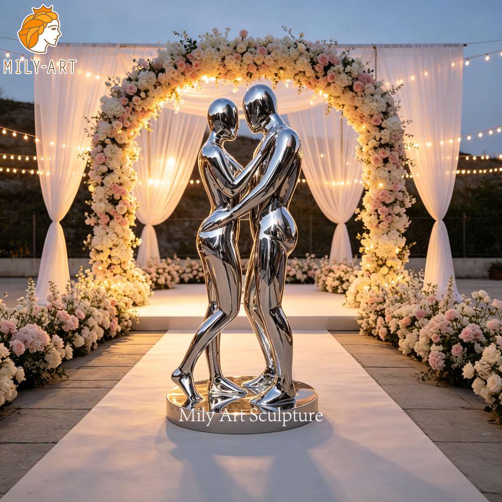 romantic metal couple sculpture wedding venue