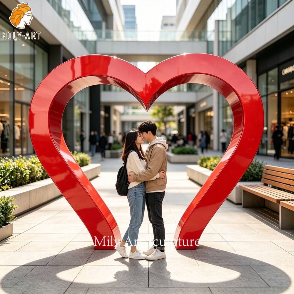 romantic red heart sculpture public plaza installation