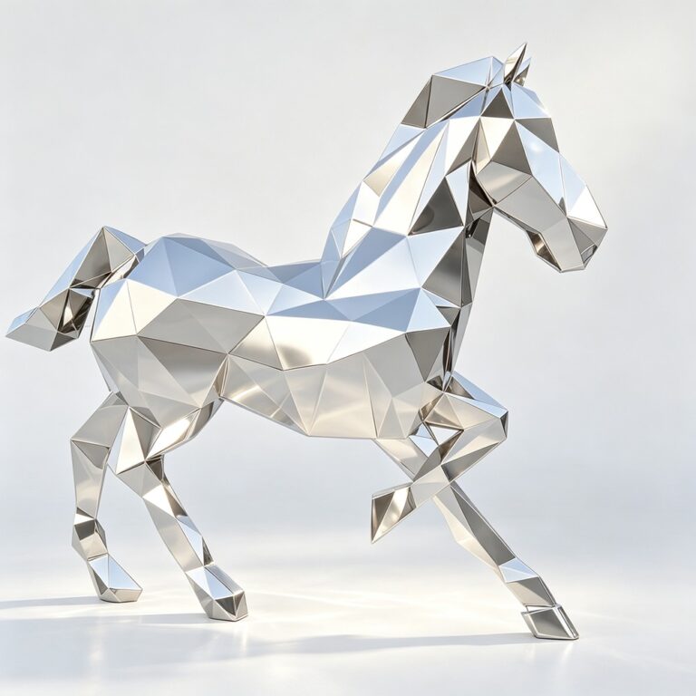 silver mirror geometric horse sculpture for sale