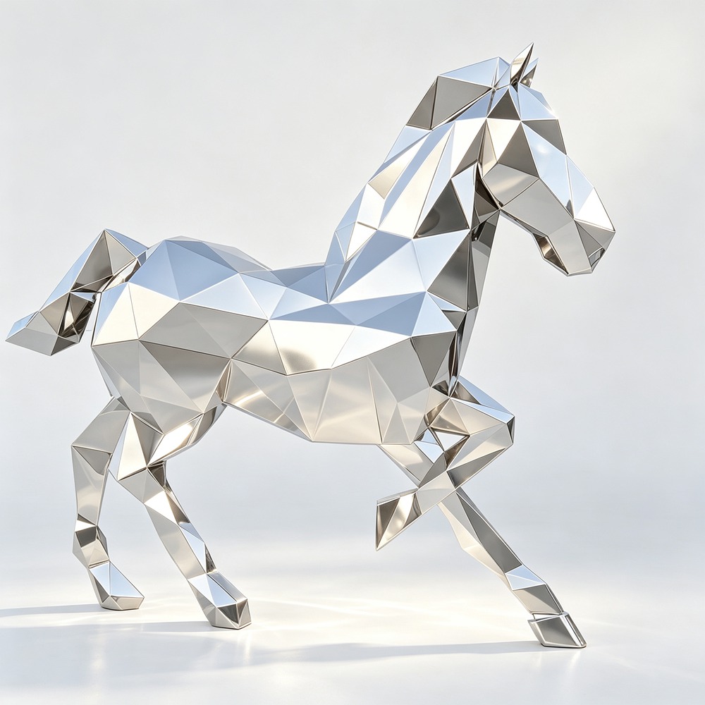 silver mirror geometric horse sculpture for sale