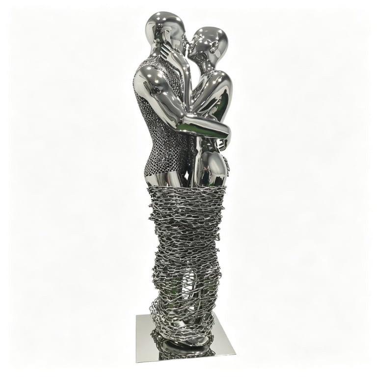stainless steel embracing couple statue for sale