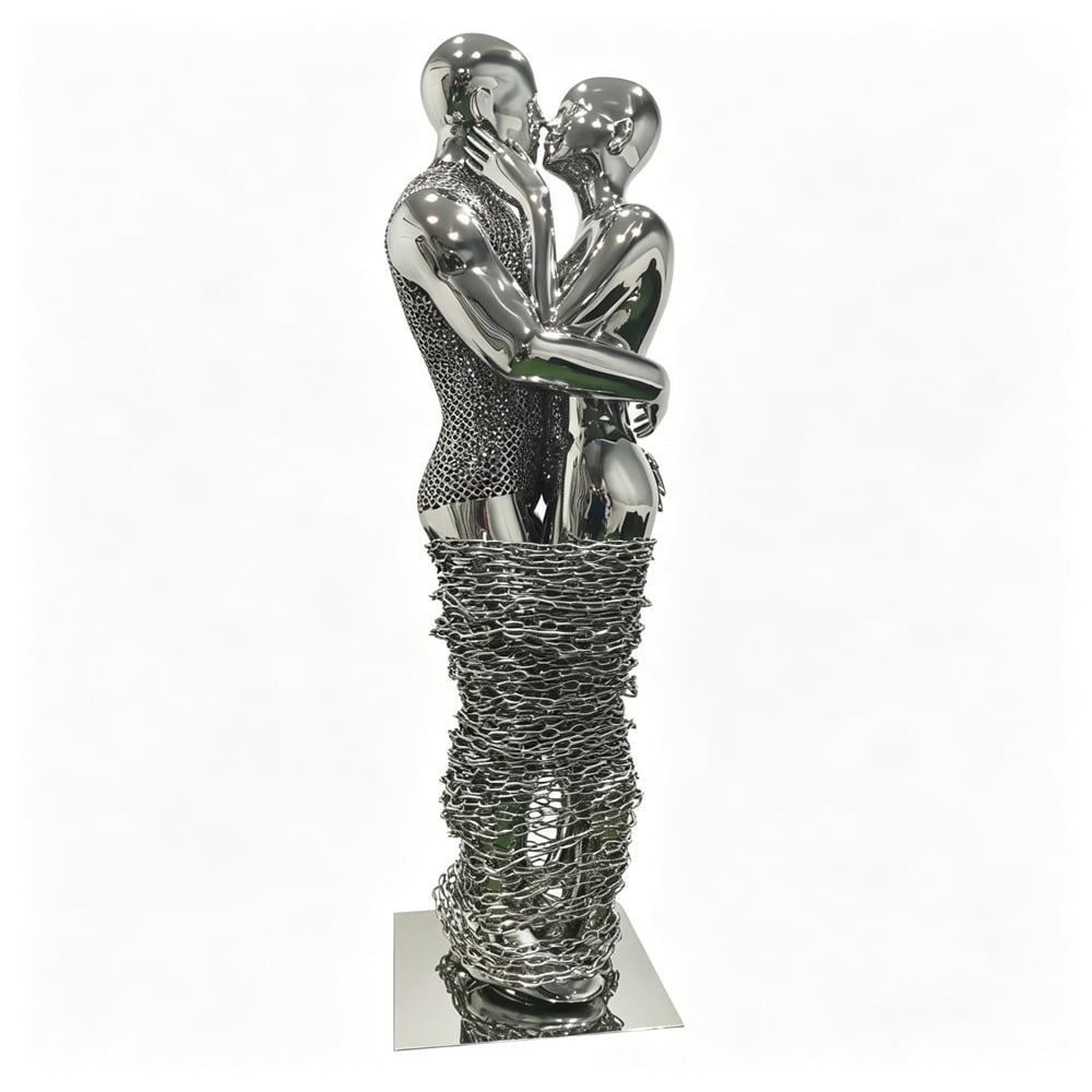stainless steel embracing couple statue for sale
