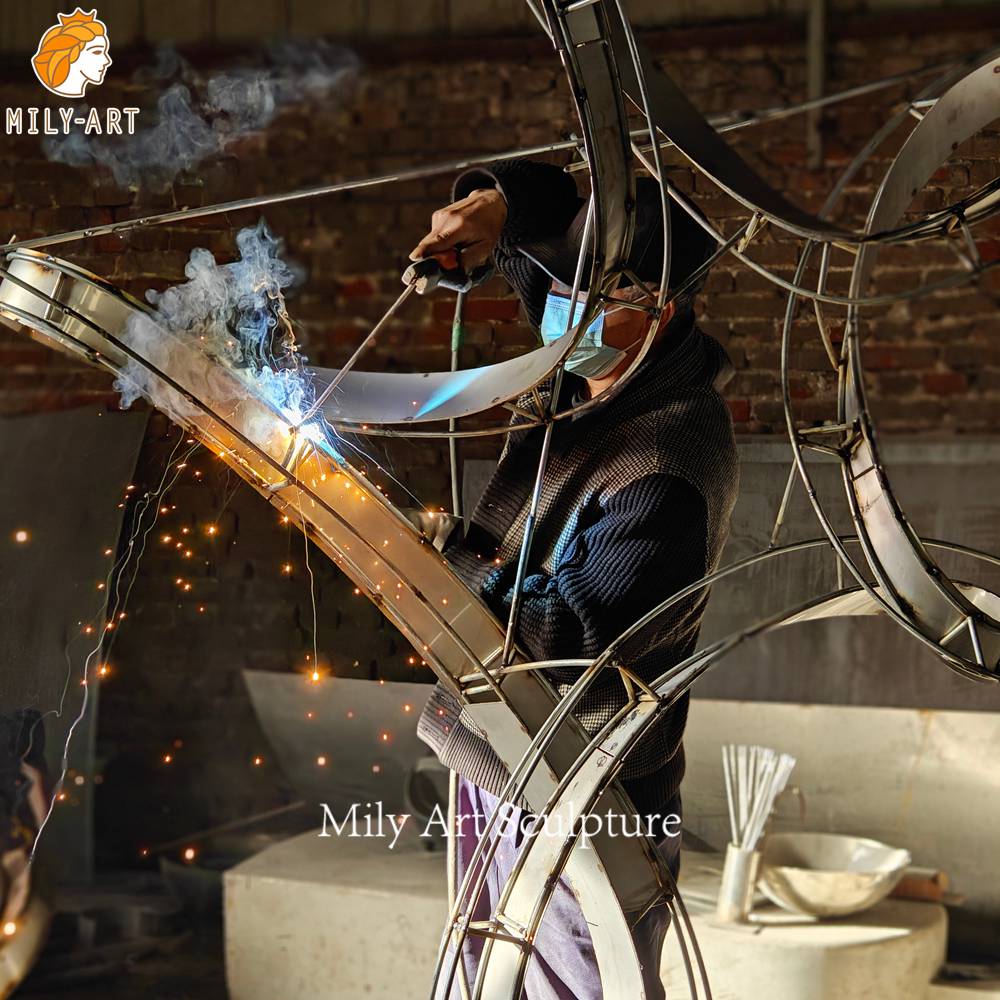 stainless steel metal ring sculpture welding